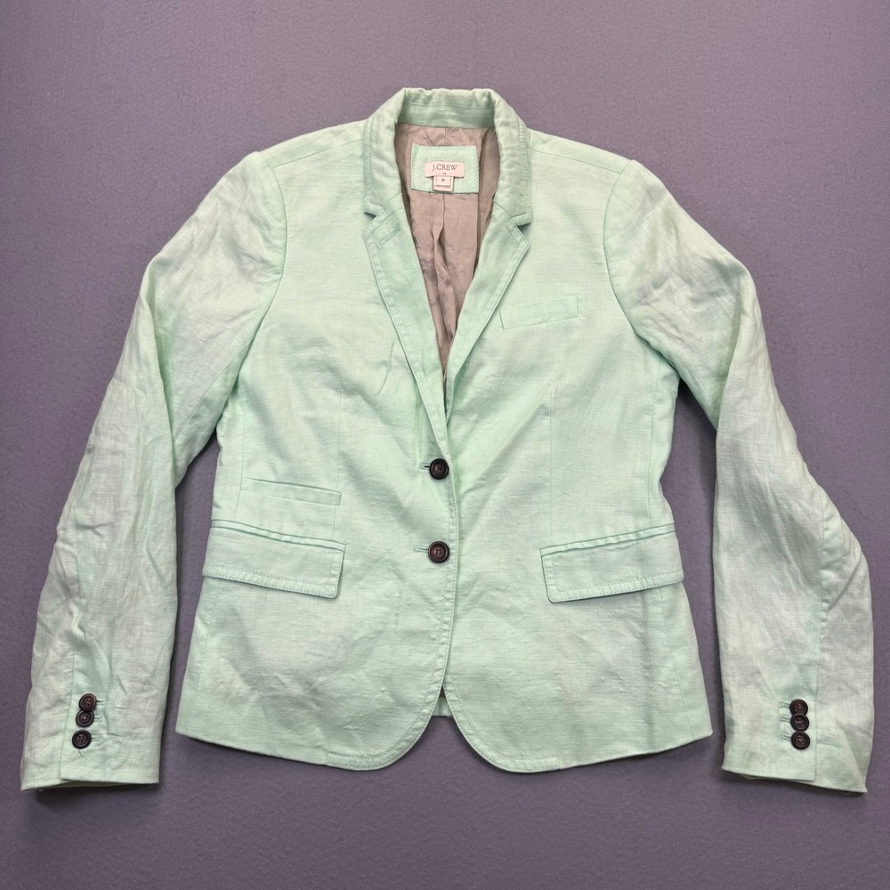 J.Crew Womens Mint Green 100% Linen Two-Button Blazer Jacket Size 8 37358